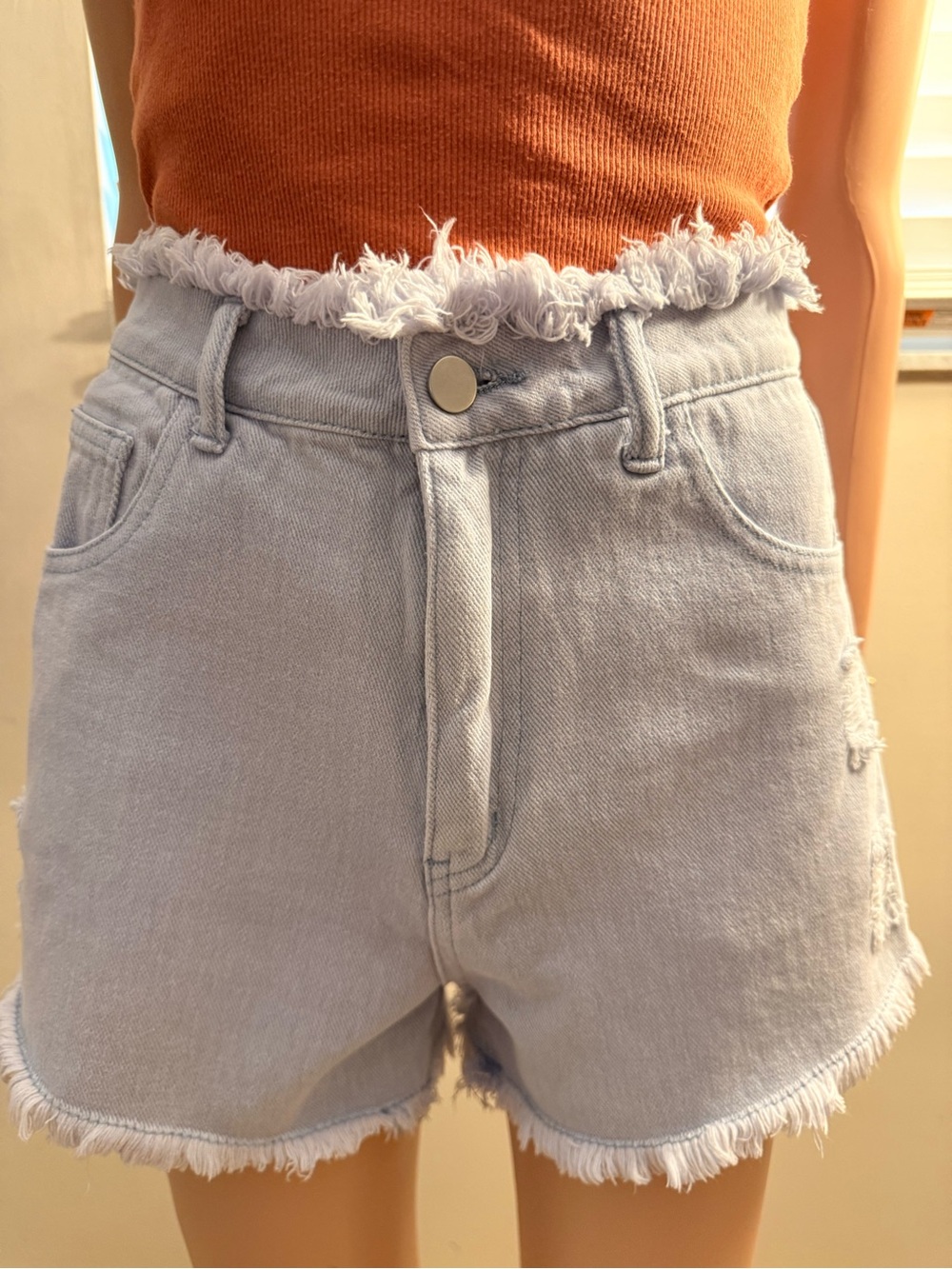 BaeVely High-Rise Light Wash Frayed Hem Jean Shorts - Women's Sz Small